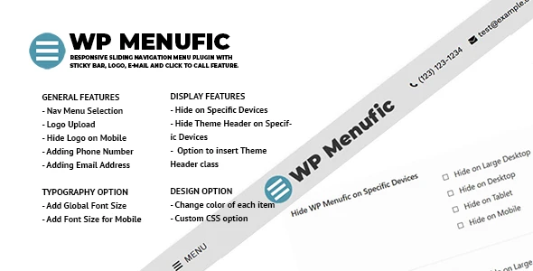 WP Menufic – Responsive Sliding Menu with Sticky Bar, Logo, E-mail and Click to Call